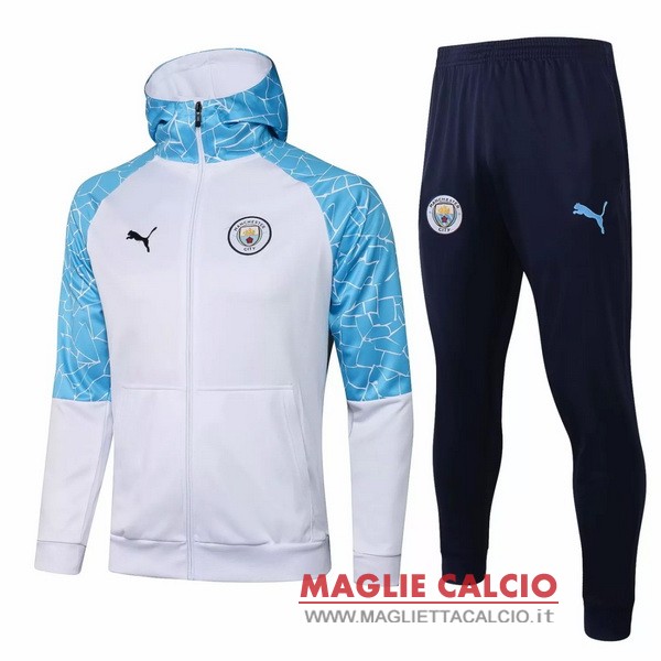 nuova manchester city insieme completo blu bianco felpa cappuccio 2020-2021