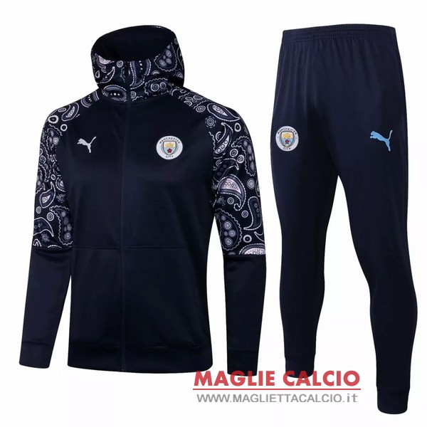 nuova manchester city insieme completo blu navy felpa cappuccio 2020-2021