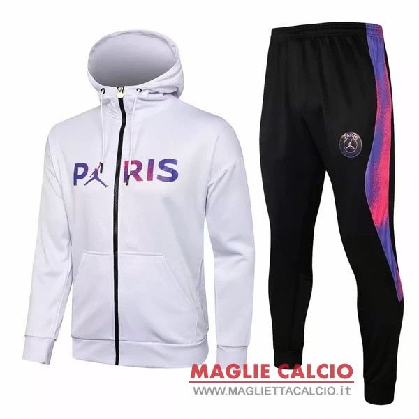 nuova paris saint germain insieme completo bianco purpureo nero felpa cappuccio 2021-2022