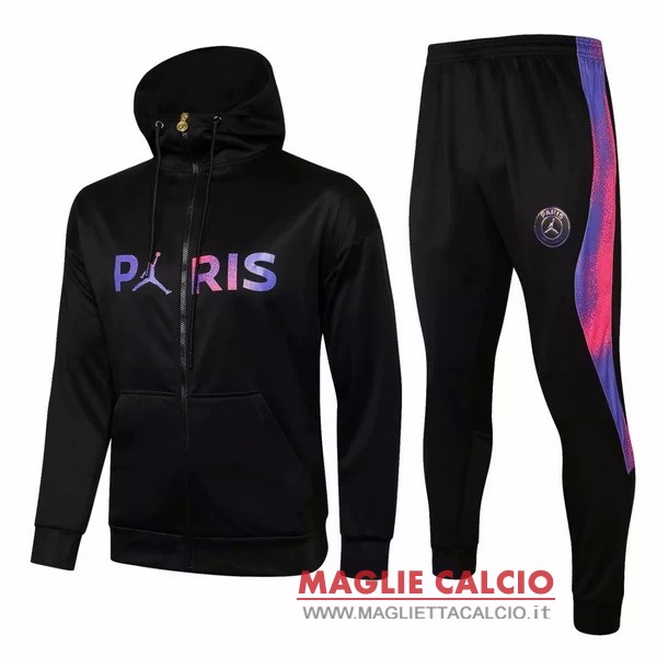 nuova paris saint germain insieme completo nero purpureo felpa cappuccio 2021-2022