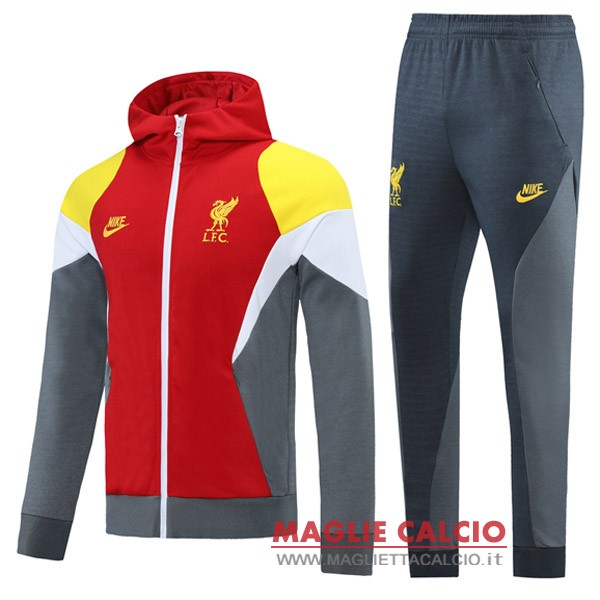 nuova liverpool insieme completo rosso grigio giallo felpa cappuccio 2021-2022