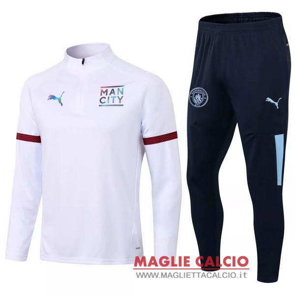 nuova manchester city insieme completo bianco blu giacca a vento 2021-2022