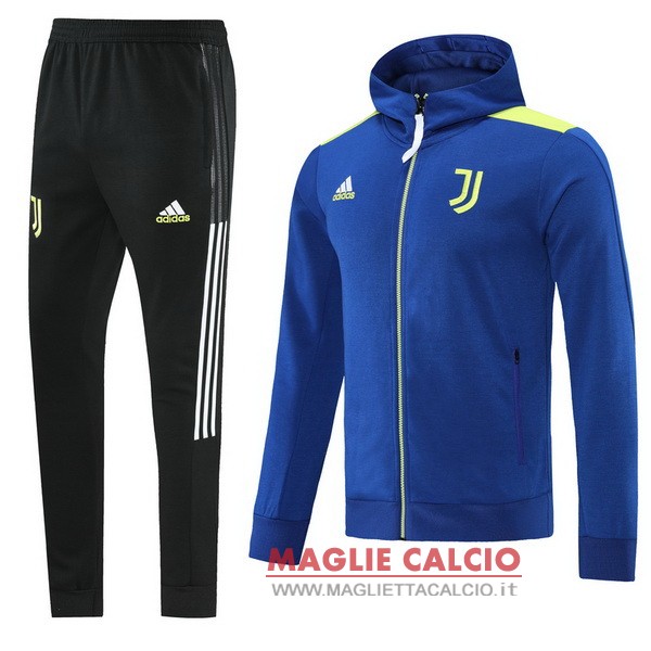 nuova juventus set completo nero blu giacca felpa cappuccioa 2021-2022