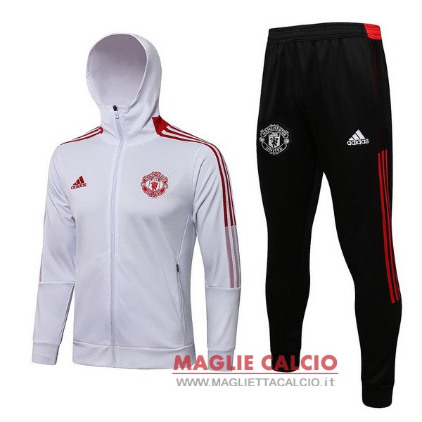 nuova manchester united insieme completo bianco nero giacca felpa cappuccio2021-2022