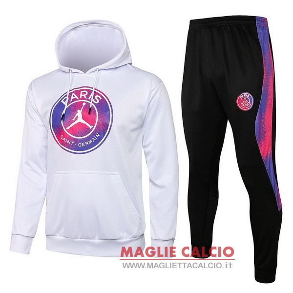 nuova paris saint germain insieme completo bianco purpureo felpa cappuccio 2021-2022