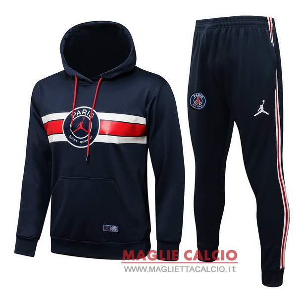 nuova paris saint germain insieme completo blu navy rosso felpa cappuccio 2021-2022