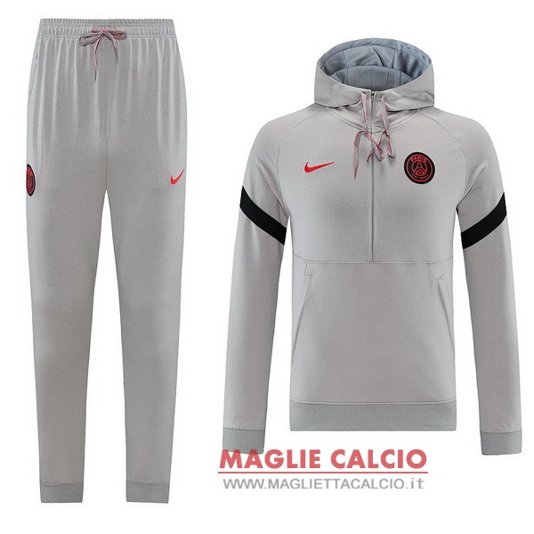 nuova paris saint germain insieme completo grigio luce felpa cappuccio 2021-2022