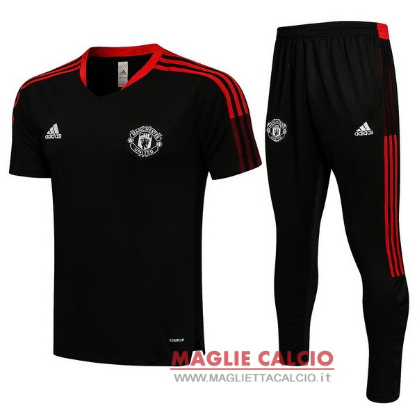 nuova formazione set completo divisione magliette manchester united 2021-2022 nero rosso