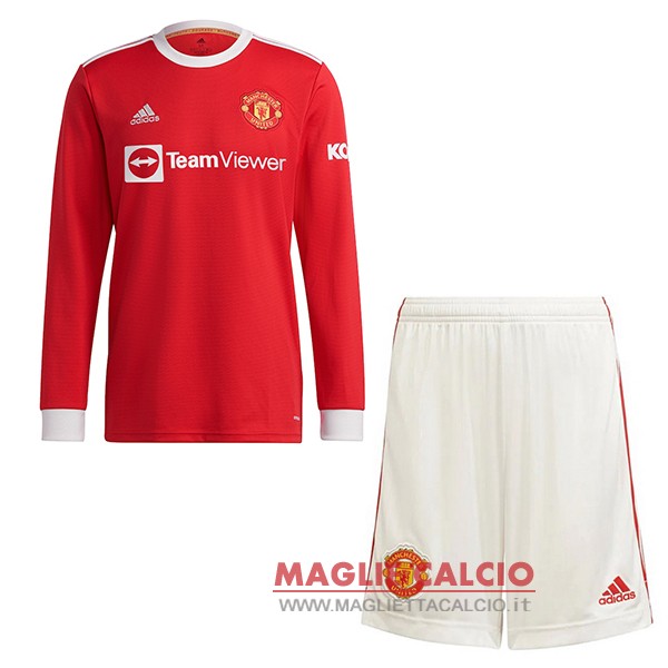 nuova prima maglietta manica lunga manchester united set completo bambino 2021-2022