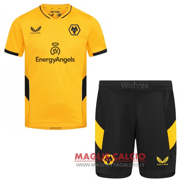 nuova prima maglietta set completo wolves bambino 2021-2022 giallo nero