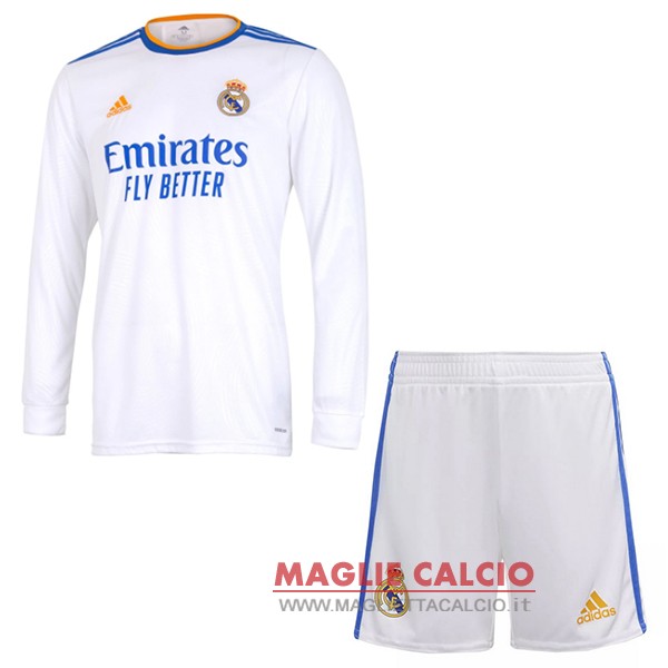 nuova prima maglietta manica lunga real madrid set completo bambino 2021-2022 bianco