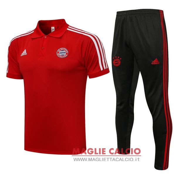 polo set completo maglia bayern munich 2021-2022 rosso nero