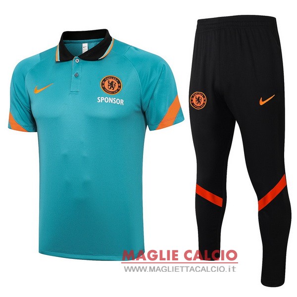 polo set completo maglia chelsea 2021-2022 Verde arancione nero