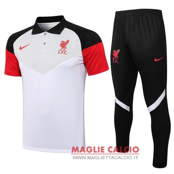 polo set completo maglia liverpool 2021-2022 bianco rosso nero