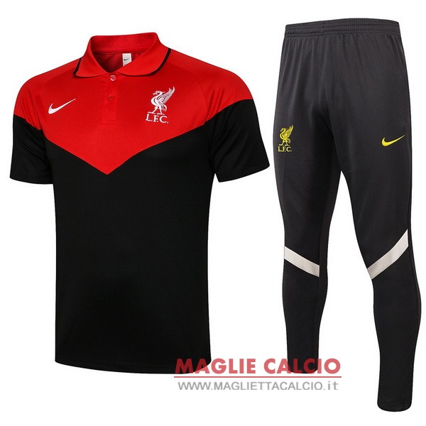 polo set completo maglia liverpool 2021-2022 rosso nero giallo