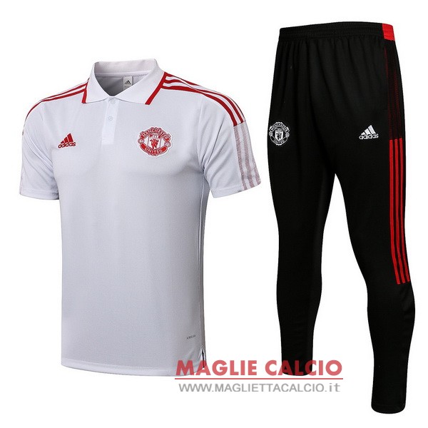 polo set completo maglia manchester united 2021-2022 bianco I nero