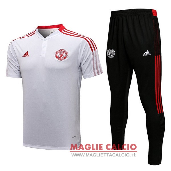 polo set completo maglia manchester united 2021-2022 bianco nero