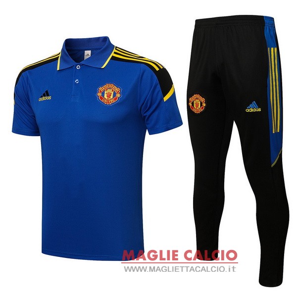 polo set completo maglia manchester united 2021-2022 blu nero