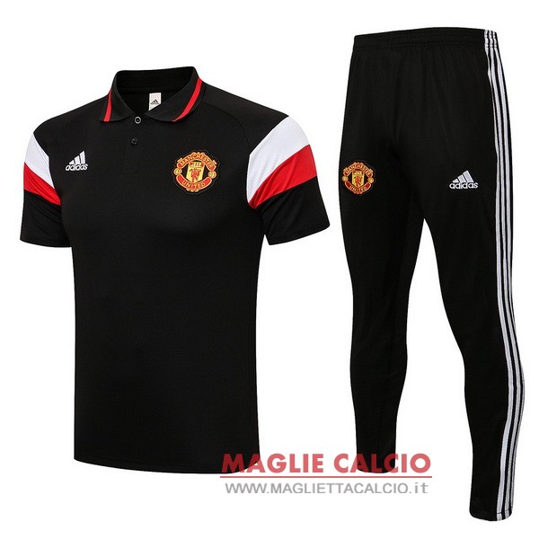 polo set completo maglia manchester united 2021-2022 nero bianco rosso