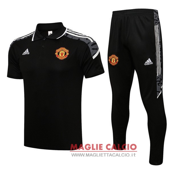 polo set completo maglia manchester united 2021-2022 nero bianco