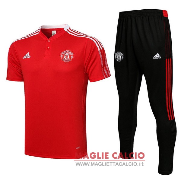 polo set completo maglia manchester united 2021-2022 rosso nero