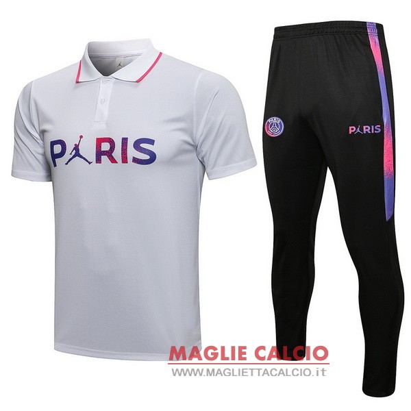 polo set completo maglia paris saint germain 2021-2022 bianco purpureo nero