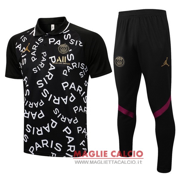 polo set completo maglia paris saint germain 2021-2022 nero bianco