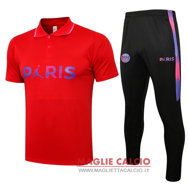 polo set completo maglia paris saint germain 2021-2022 rosso purpureo nero