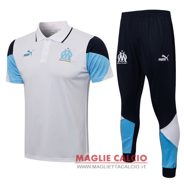 polo set completo maglia marseille 2021-2022 bianco I nero