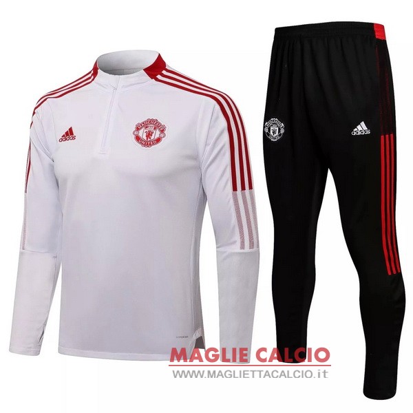 nuova manchester united insieme completo bianco rosso nero bambino giacca 2021-2022