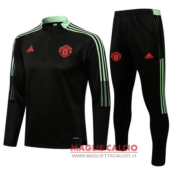 nuova manchester united insieme completo nero rosso verde bambino giacca 2021-2022