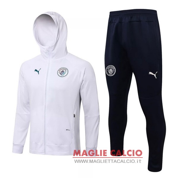 nuova manchester city insieme completo bianco nero giacca felpa cappuccio 2021-2022