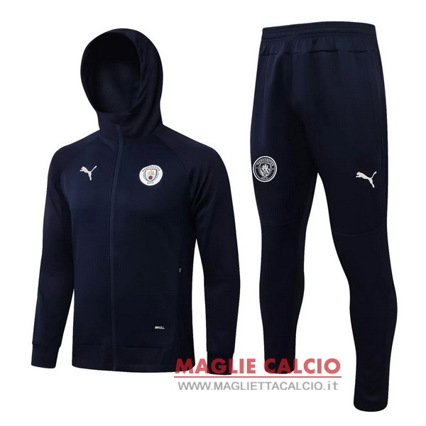 nuova manchester city insieme completo blu navy giacca felpa cappuccio 2021-2022