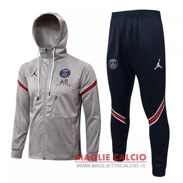 nuova paris saint germain insieme completo grigio blu giacca felpa cappuccio 2021-2022