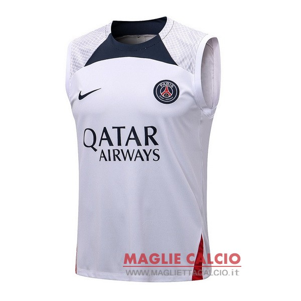 nuova formazione senza maniche divisione magliette paris saint germain 2022-2023 bianco I blu