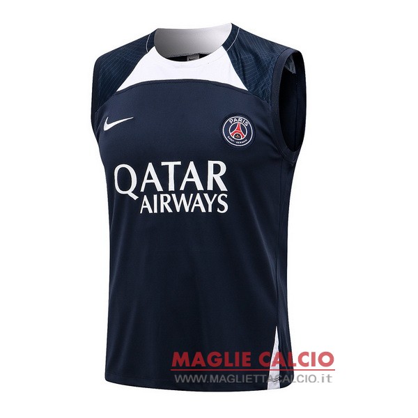 nuova formazione senza maniche divisione magliette paris saint germain 2022-2023 blu III bianco