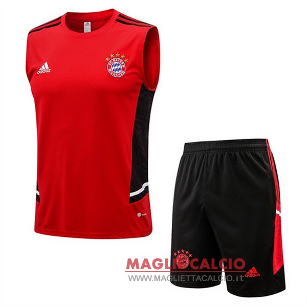 nuova magliette bayern munich formazione senza maniche set completo 2022-2023 rosso I nero