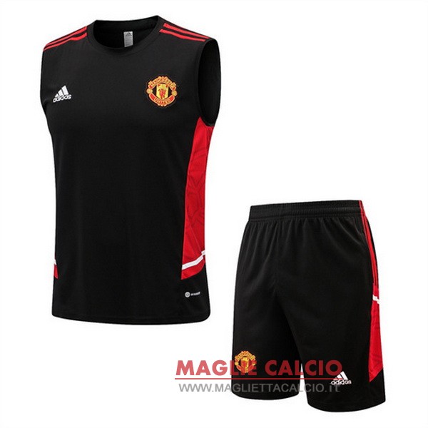 nuova formazione senza maniche set completo divisione magliette manchester united 2022-2023 rosso II nero