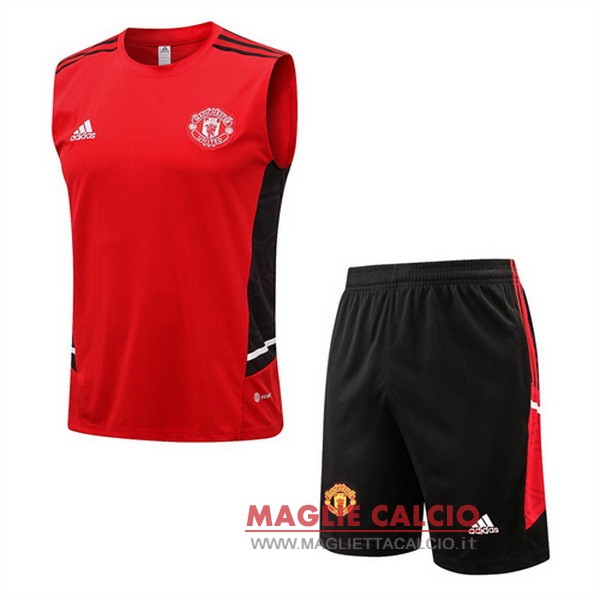 nuova formazione senza maniche set completo divisione magliette manchester united 2022-2023 rosso III nero