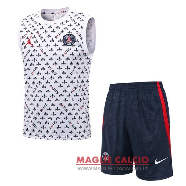 nuova formazione senza maniche set completo divisione magliette paris saint germain 2022-2023 bianco II blu