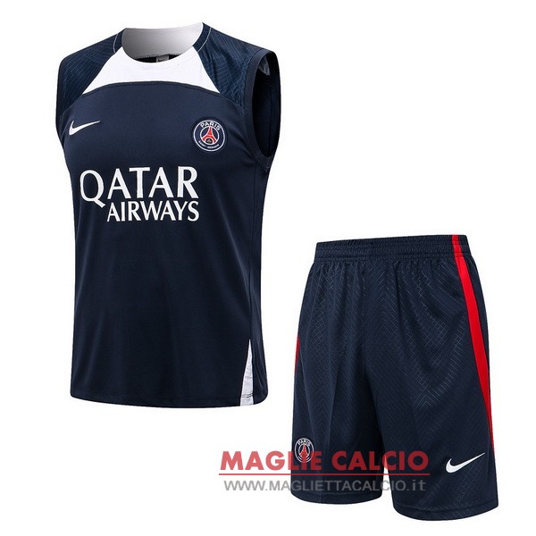 nuova formazione senza maniche set completo divisione magliette paris saint germain 2022-2023 blu II bianco