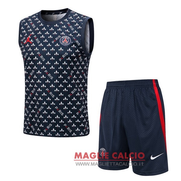 nuova formazione senza maniche set completo divisione magliette paris saint germain 2022-2023 blu