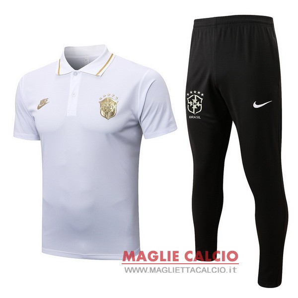 polo set completo maglia brasile 2022 bianco nero