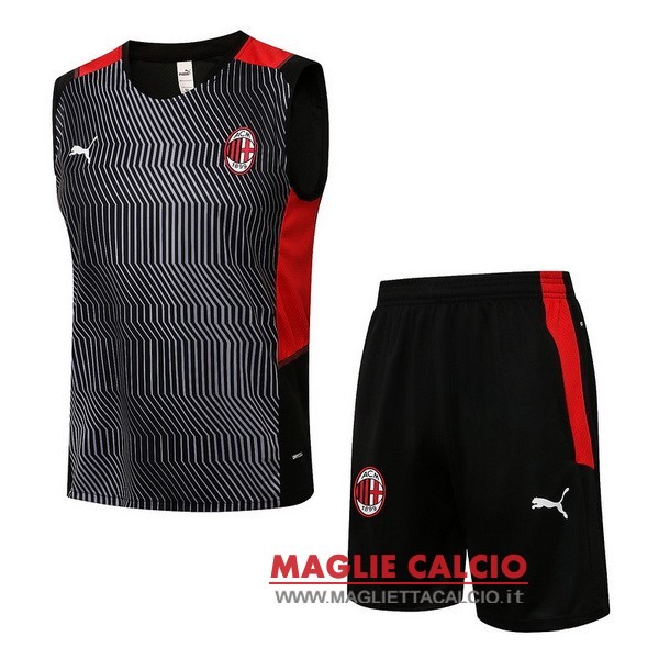 nuova formazione senza maniche insieme completo divisione magliette ac milan 2021-2022 nero rosso