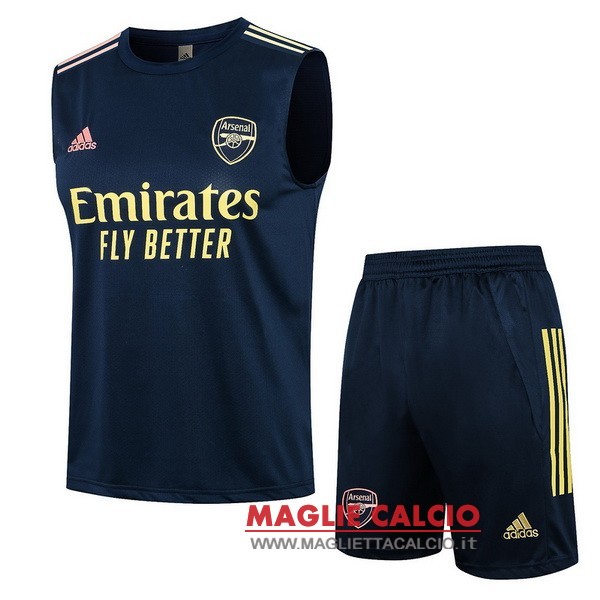 nuova formazione senza maniche insieme completo magliette arsenal 2021-2022 blu navy