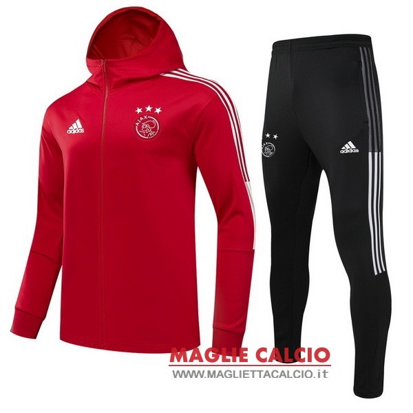 nuova ajax set completo rosso nero giacca Con felpa con cappuccio 2021-2022