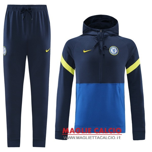 nuova chelsea insieme completo blu giallo giacca felpa cappuccio 2021-2022