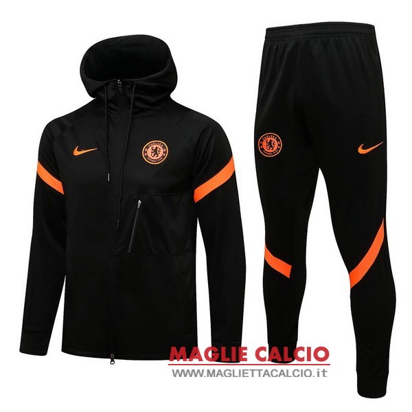 nuova chelsea insieme completo nero arancione giacca felpa cappuccio 2021-2022