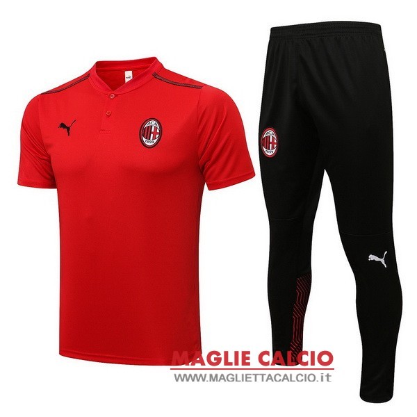 polo set completo maglia ac milan 2021-2022 rosso I nero