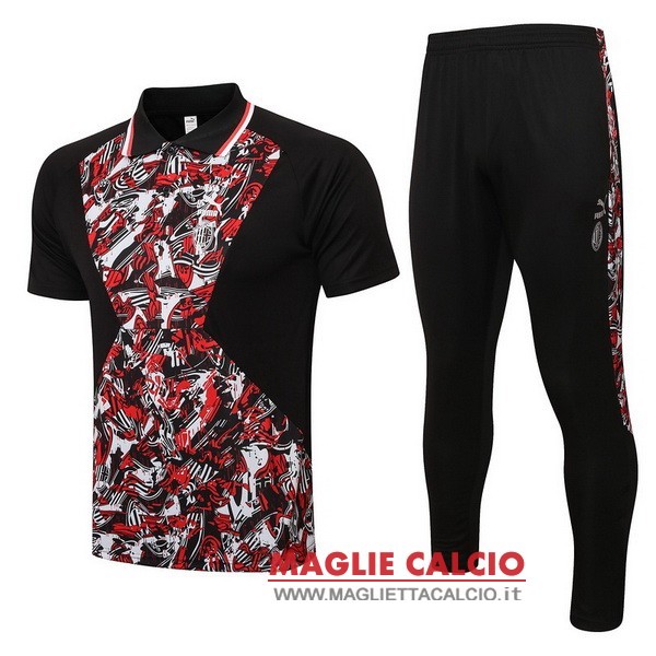 polo set completo maglia ac milan 2021-2022 rosso nero